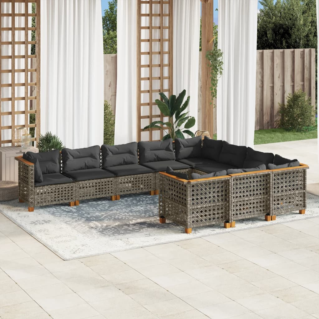 vidaXL 10-tlg. Garten-Sofagarnitur mit Kissen Grau Poly Rattan