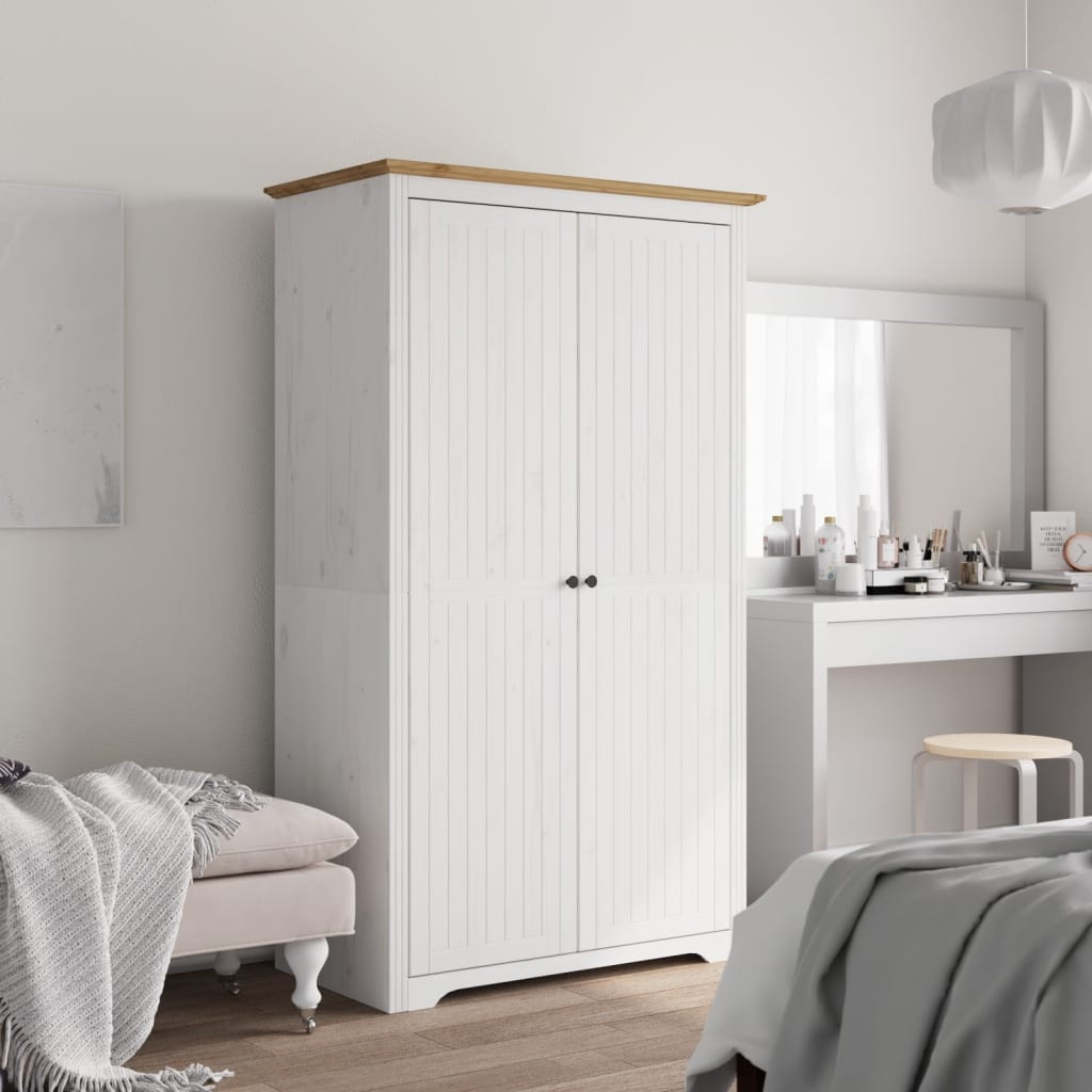 vidaXL Kleiderschrank BODO Weiß und Braun 99x53,5x173 cm Kiefernholz