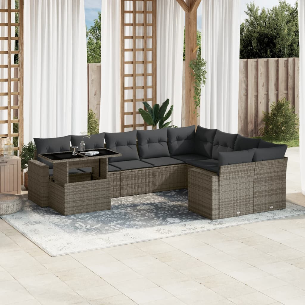 vidaXL 10-tlg. Garten-Sofagarnitur mit Kissen Grau Poly Rattan