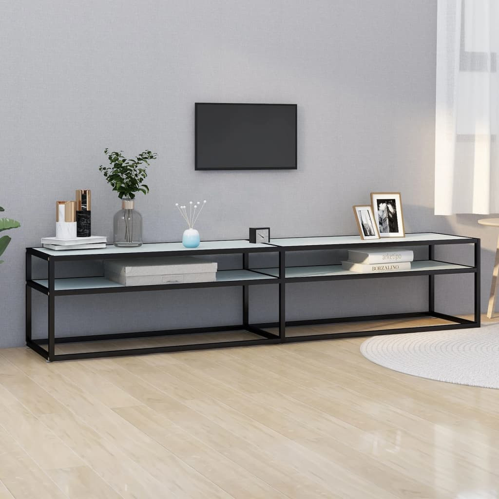 vidaXL TV-Schrank Weiß Marmor-Optik 200x40x40,5 cm Hartglas