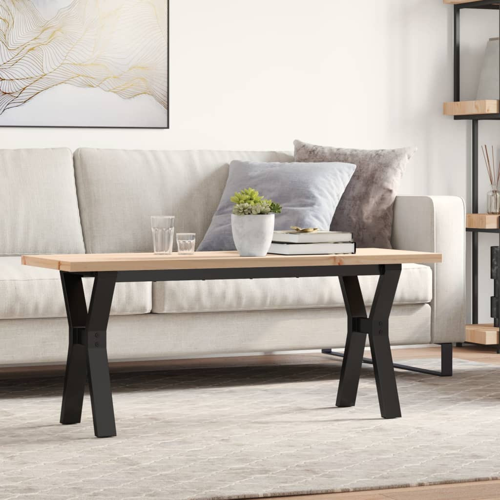 vidaXL Couchtisch Y-Gestell 110x40x45,5 cm Massivholz Kiefer Stahl