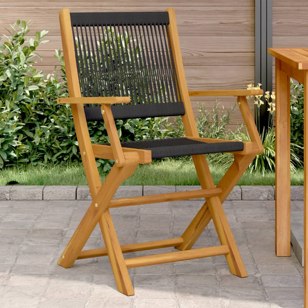 vidaXL Gartenstühle 2 Stk. Schwarz Massivholz Akazie und Polypropylen