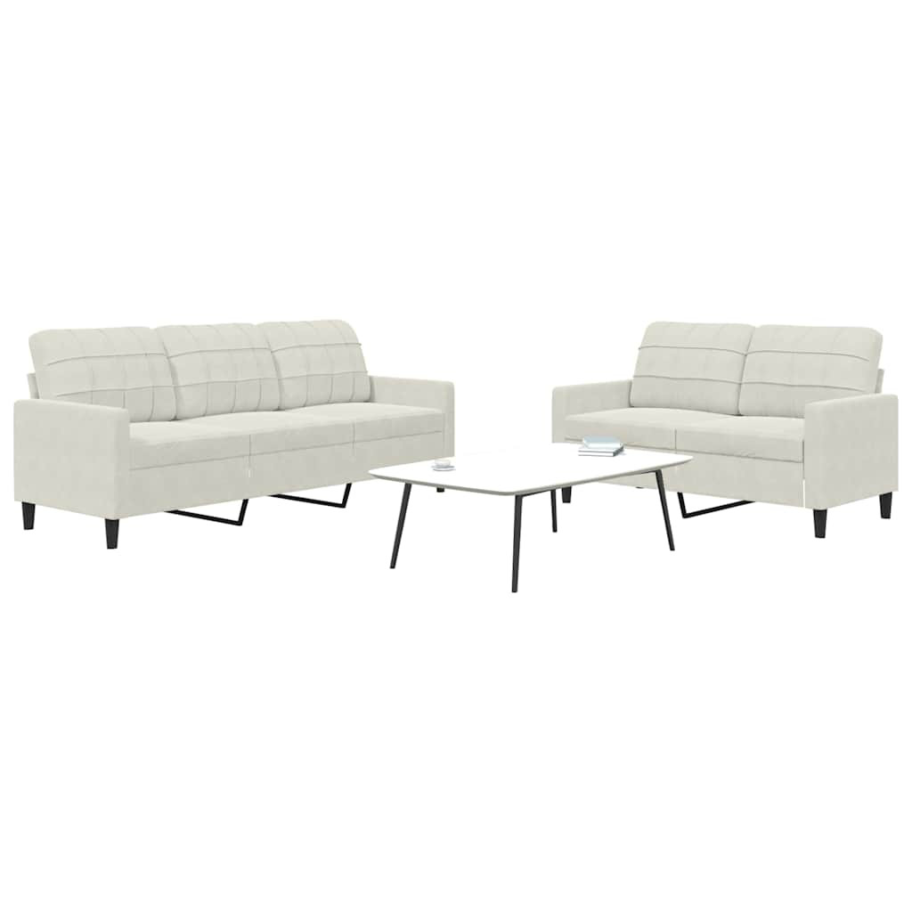 vidaXL 2-tlg. Sofagarnitur mit Kissen Creme Samt