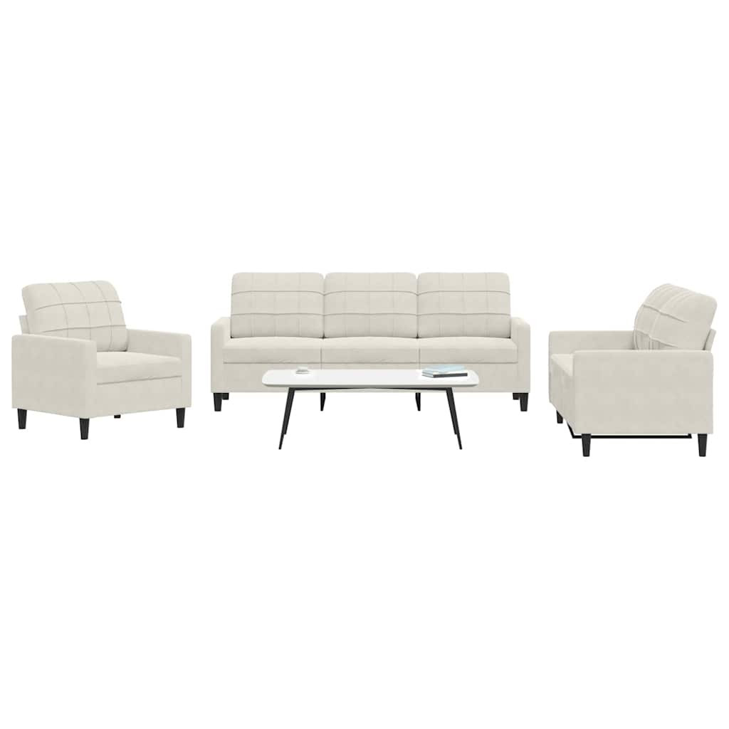 vidaXL 3-tlg. Sofagarnitur mit Kissen Creme Samt
