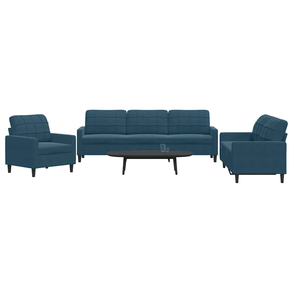 vidaXL 3-tlg. Sofagarnitur mit Kissen Blau Samt