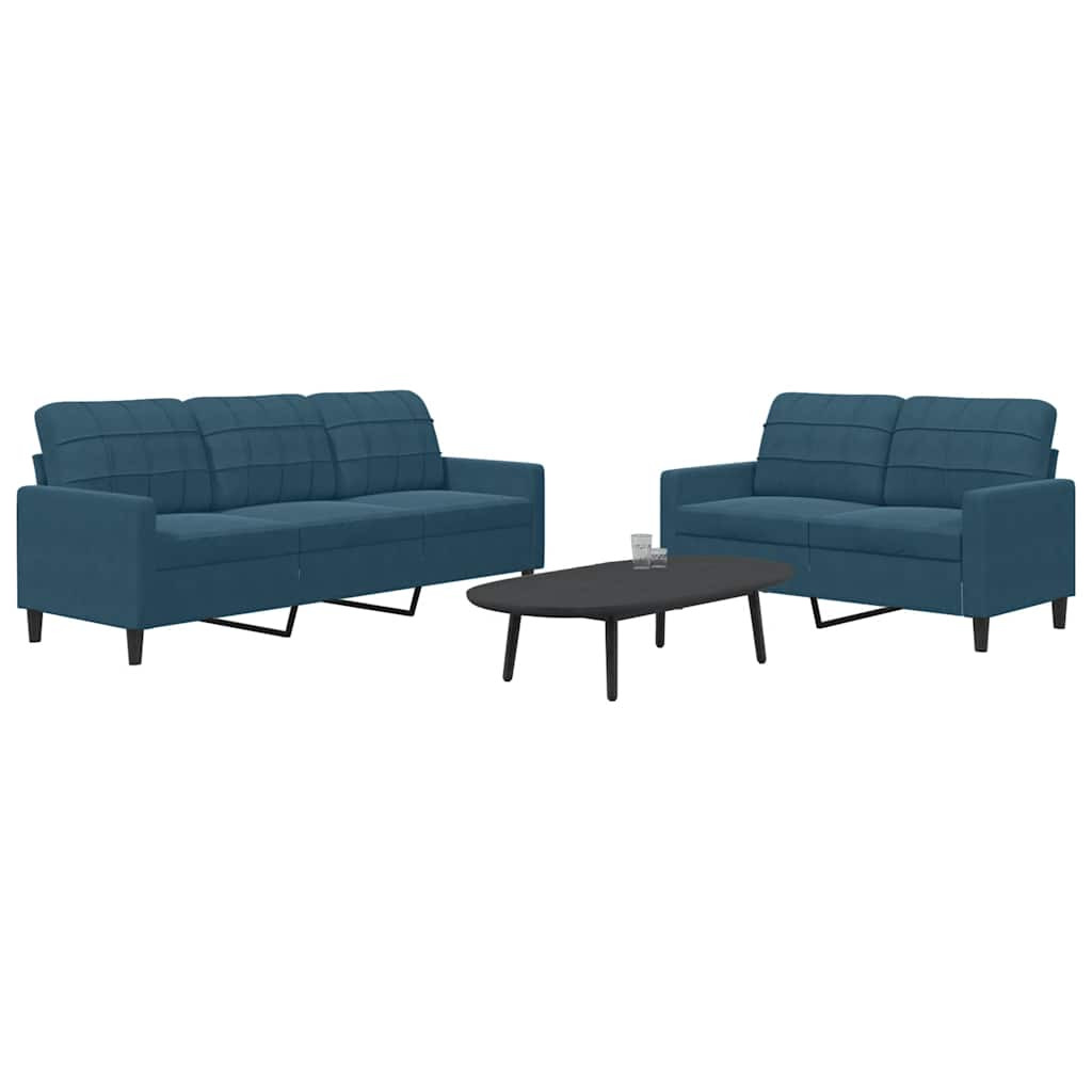vidaXL 2-tlg. Sofagarnitur mit Kissen Blau Samt