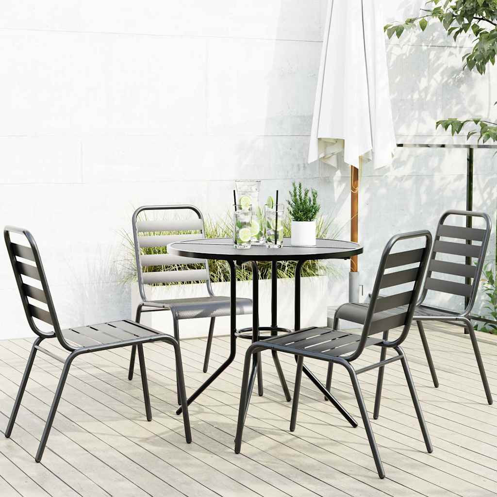 vidaXL Gartenstuhl-Set 5-tlg. Stapelbar Pulverbeschichteter Stahl