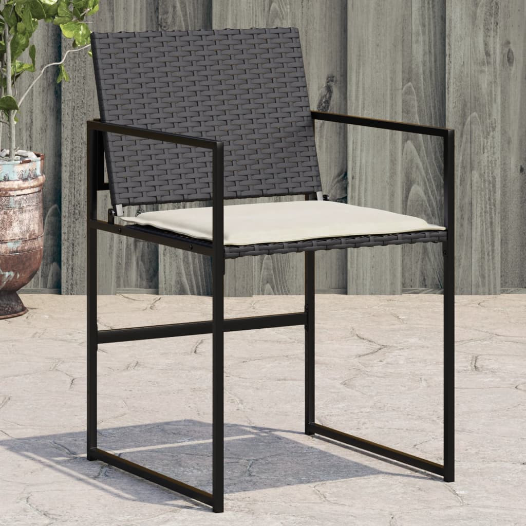 vidaXL Gartenstühle mit Kissen 4 Stk. Schwarz Poly Rattan