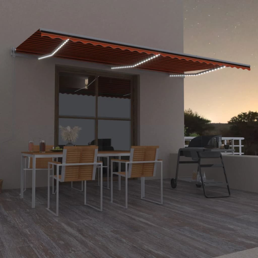 vidaXL Automatische Markise mit LED & Windsensor 600x350 Orange/Braun