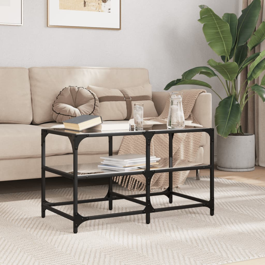 vidaXL Couchtisch mit Glasplatte Schwarz 78,5x40x45 cm Stahl