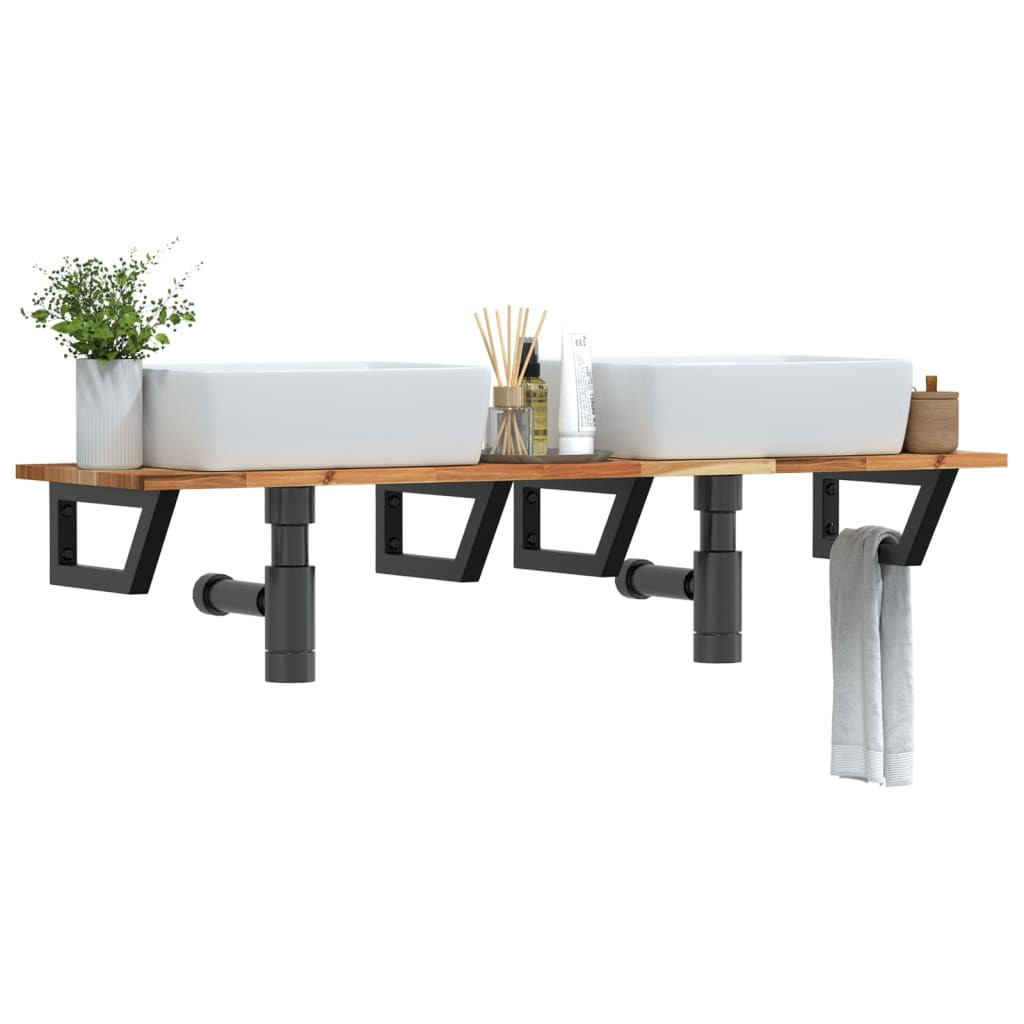 vidaXL Waschbeckenregal Wandmontage Stahl und Akazienholz