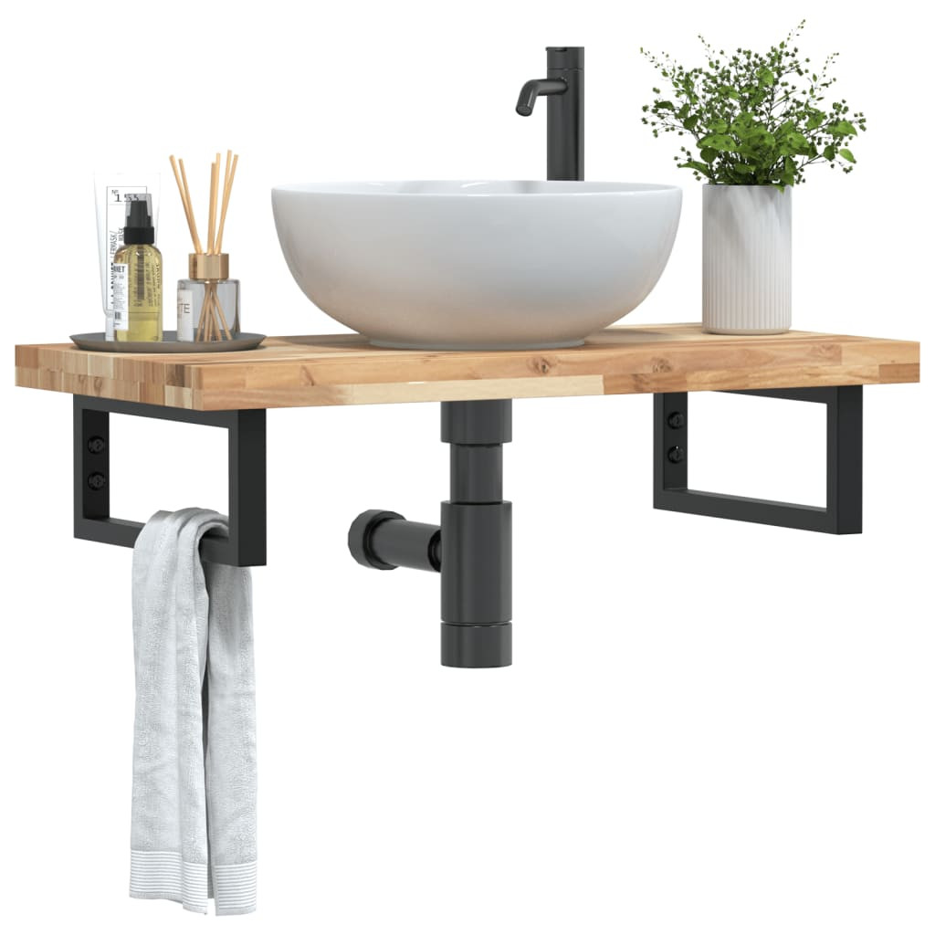 vidaXL Waschbeckenregal Wandmontage Stahl und Akazienholz