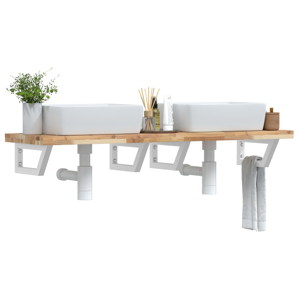 vidaXL Waschbeckenregal Wandmontage Stahl und Akazienholz