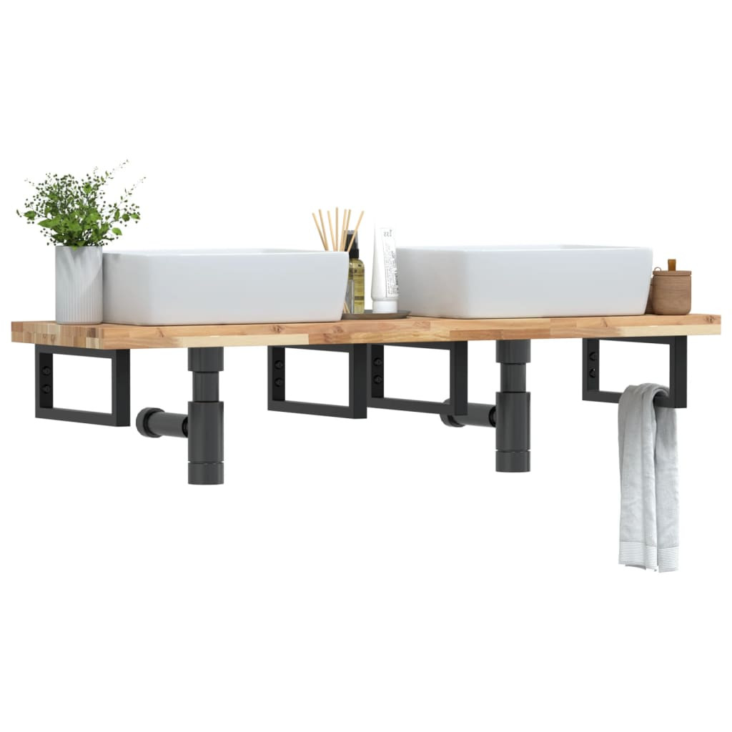 vidaXL Waschbeckenregal Wandmontage Stahl und Akazienholz