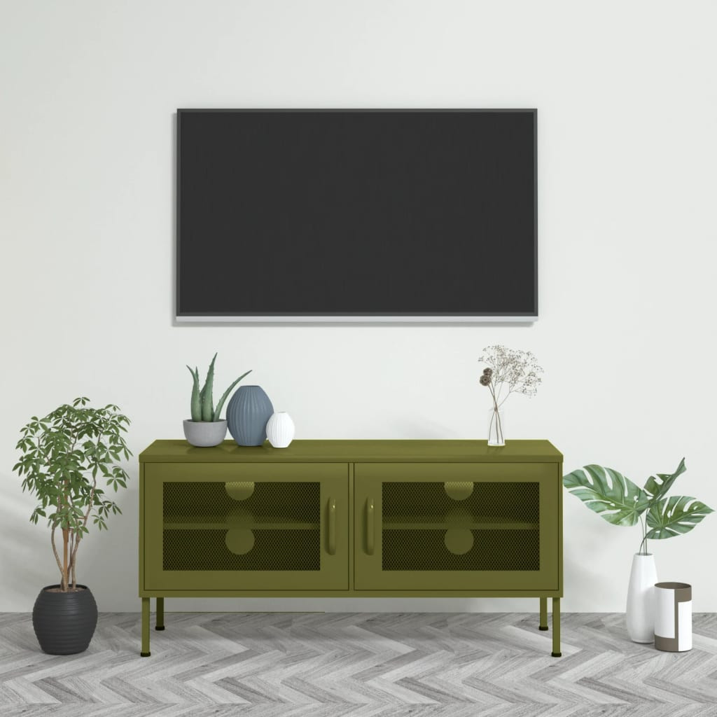 vidaXL TV-Schrank Olivgrün 105x35x50 cm Stahl