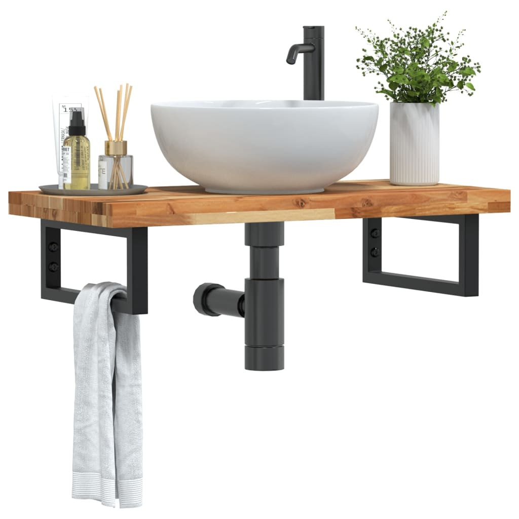 vidaXL Waschbeckenregal Wandmontage Stahl und Akazienholz