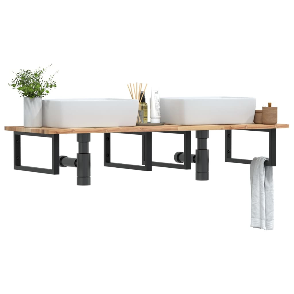 vidaXL Waschbeckenregal Wandmontage Stahl und Akazienholz