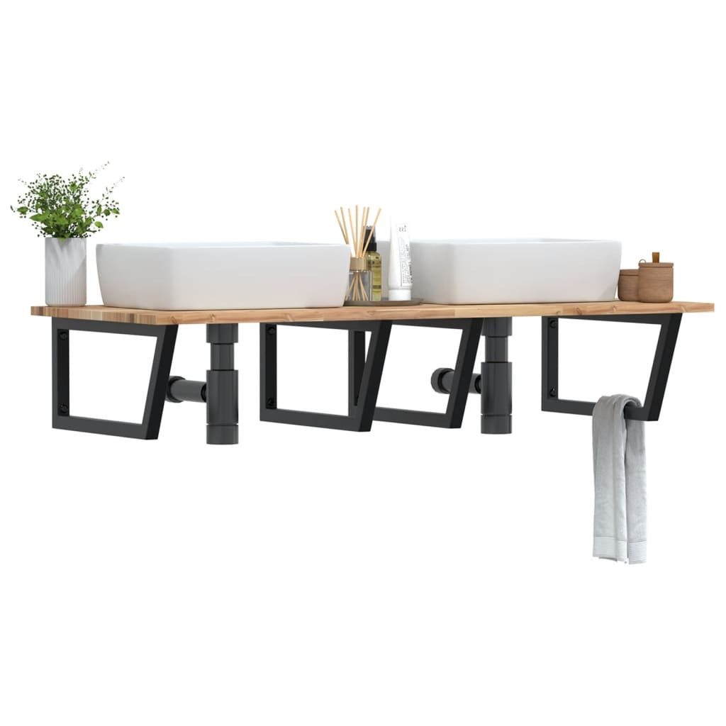 vidaXL Waschbeckenregal Wandmontage Stahl und Akazienholz