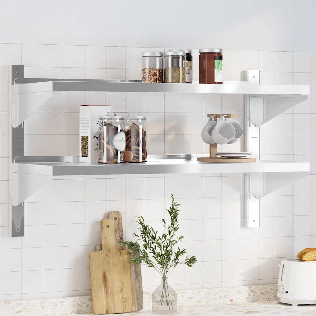 vidaXL Wandregal mit 2 Böden 100x40x60 cm Silbern Edelstahl