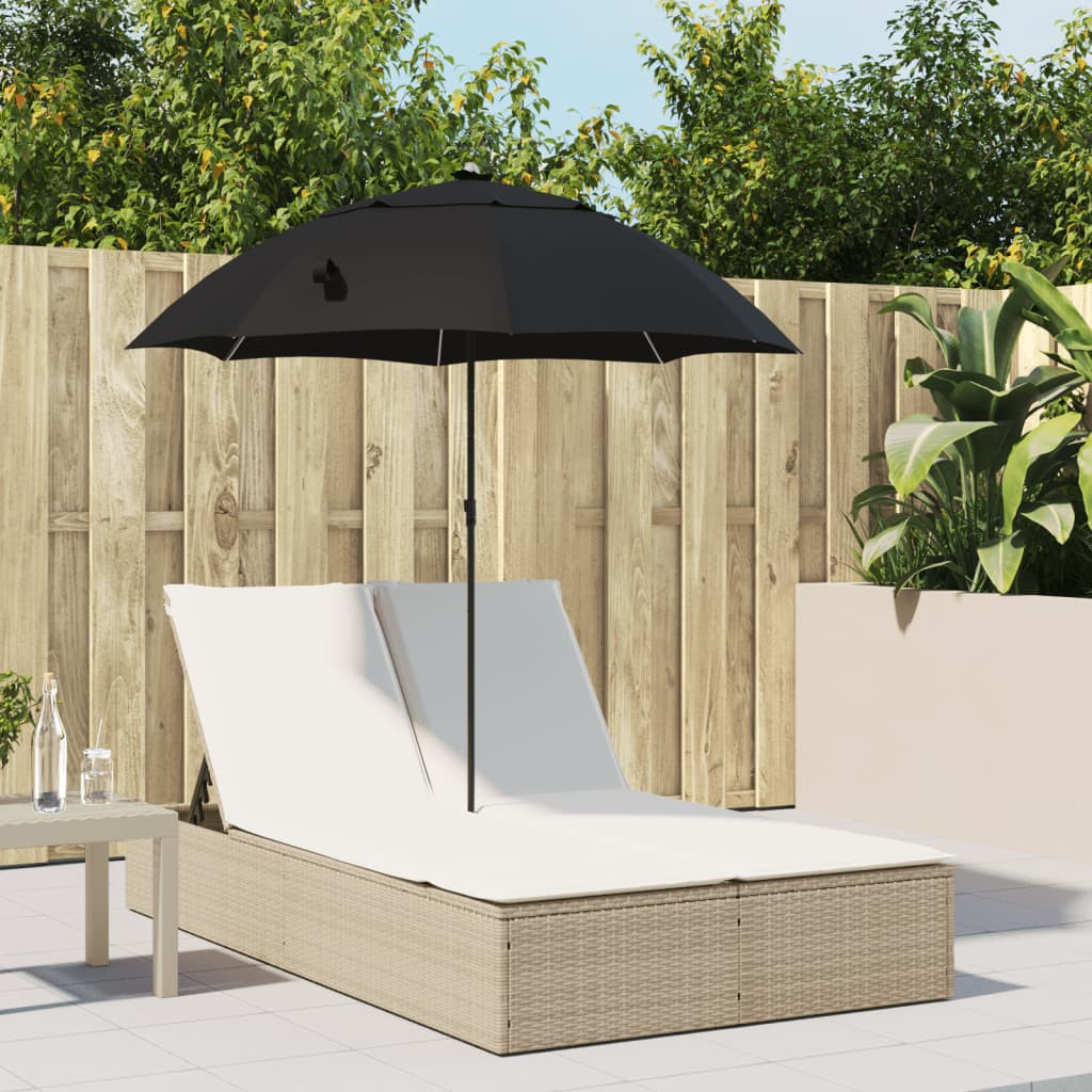 vidaXL Doppel-Sonnenliege mit Kissen & Sonnenschirm Beige Poly Rattan