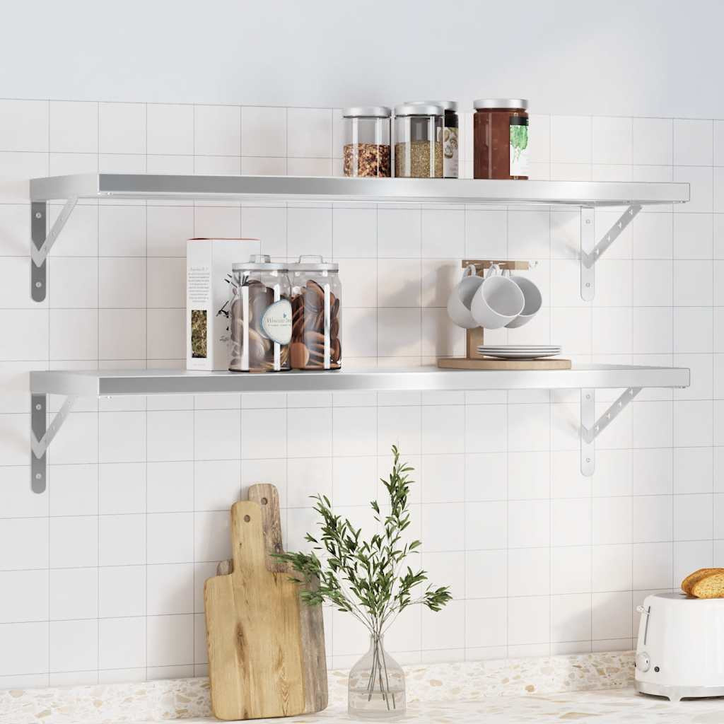 vidaXL Wandregale 2 Stk. 100x30 cm Silbern Edelstahl