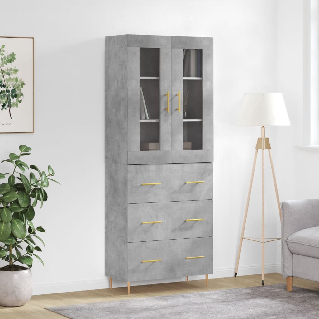 vidaXL Highboard Betongrau 69,5x34x180 cm Holzwerkstoff