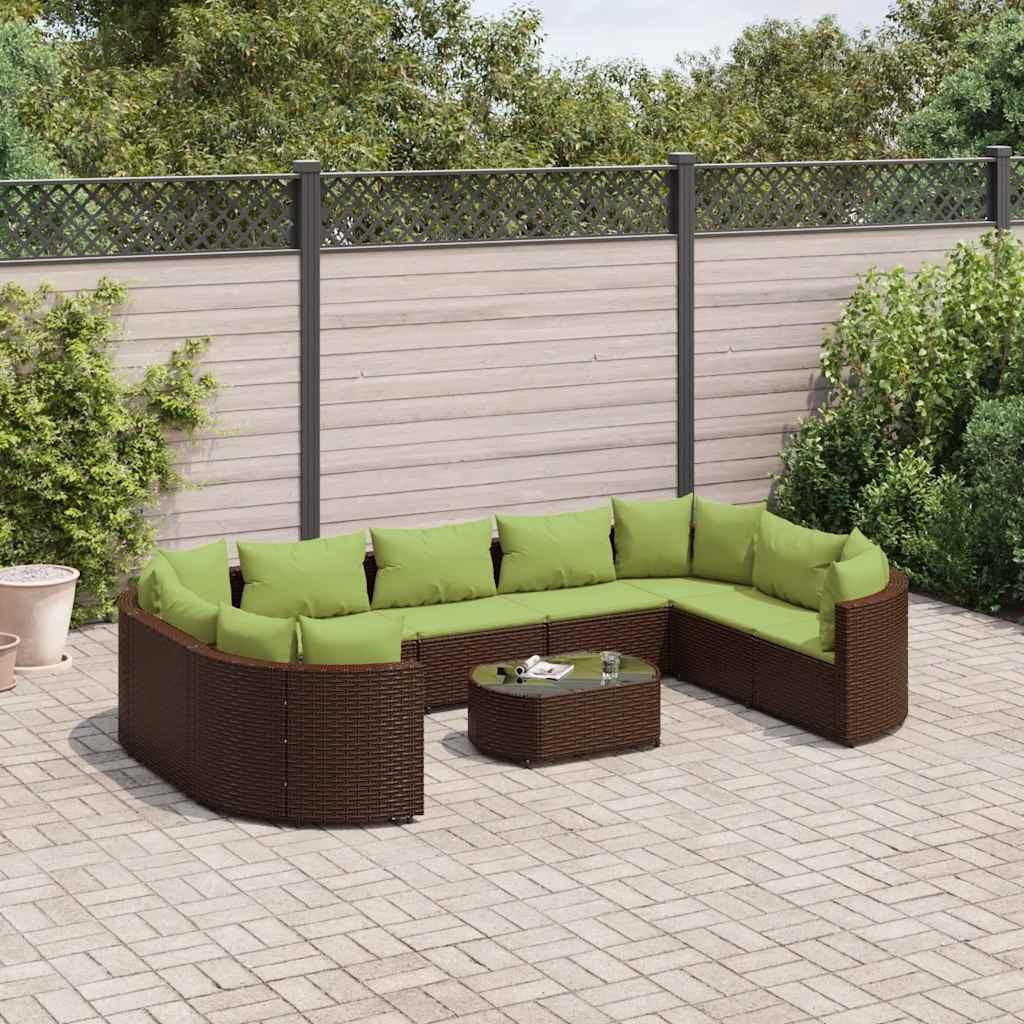 vidaXL 10-tlg. Garten-Sofagarnitur mit Kissen Braun Poly Rattan