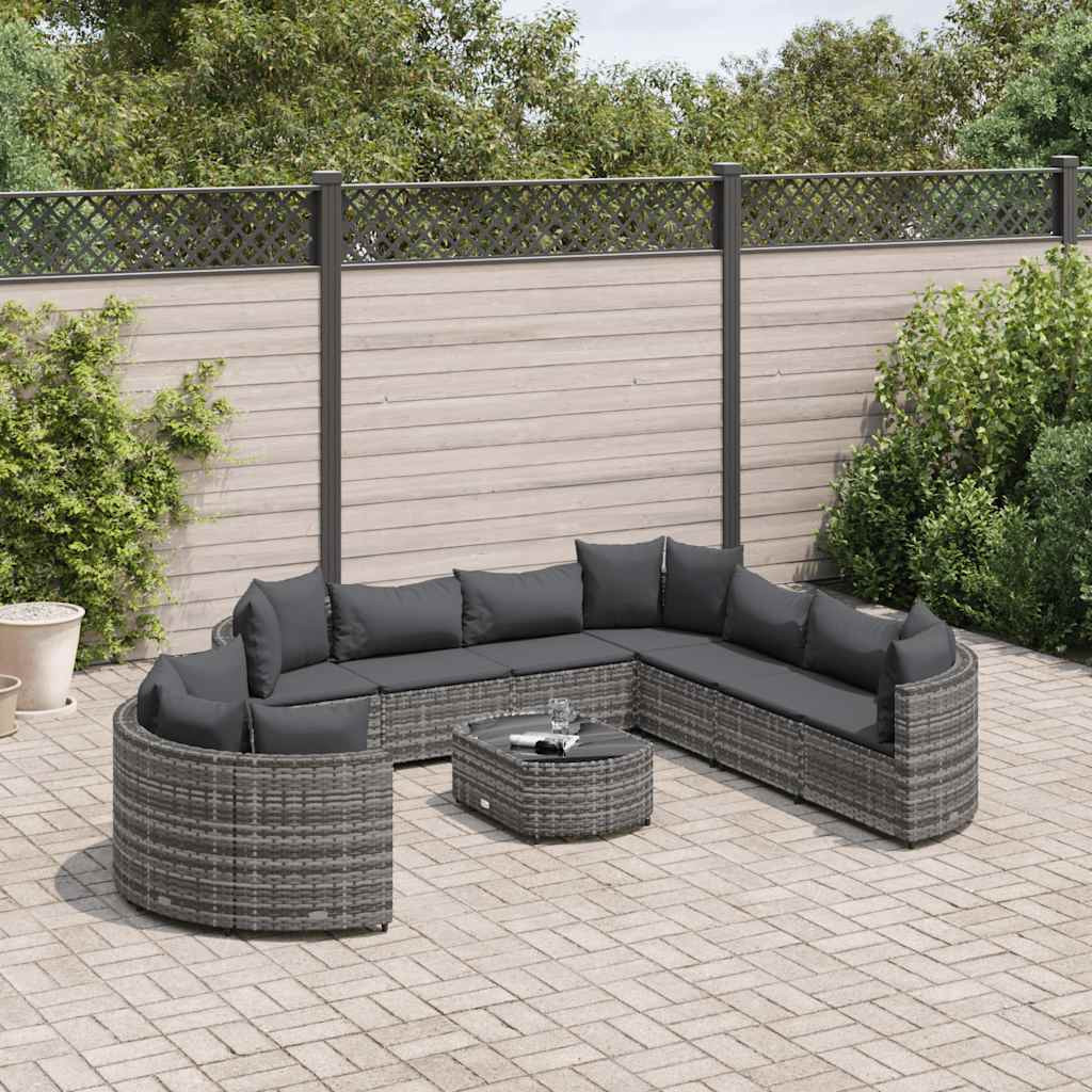 vidaXL 10-tlg. Garten-Sofagarnitur mit Kissen Grau Poly Rattan