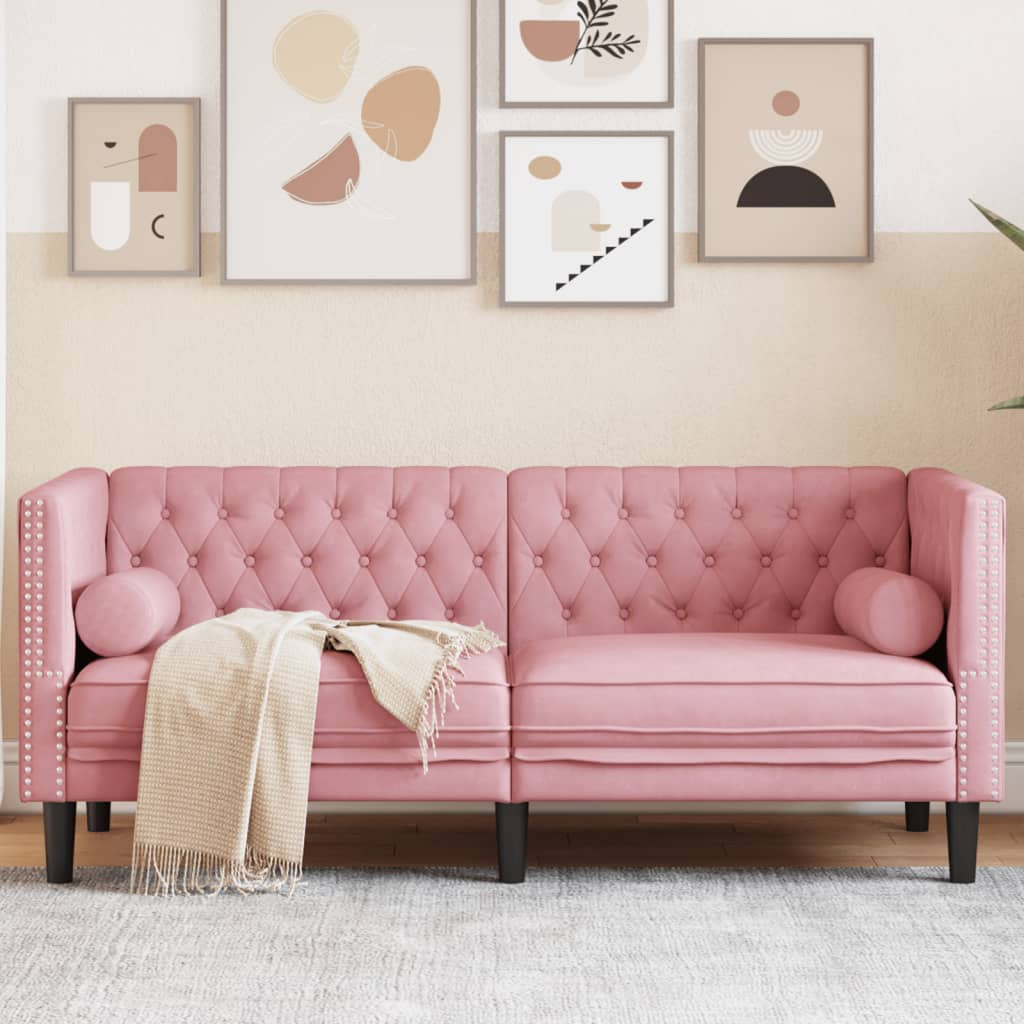 vidaXL Chesterfield-Sofa mit Nackenrollen 2-Sitzer Rosa Samt