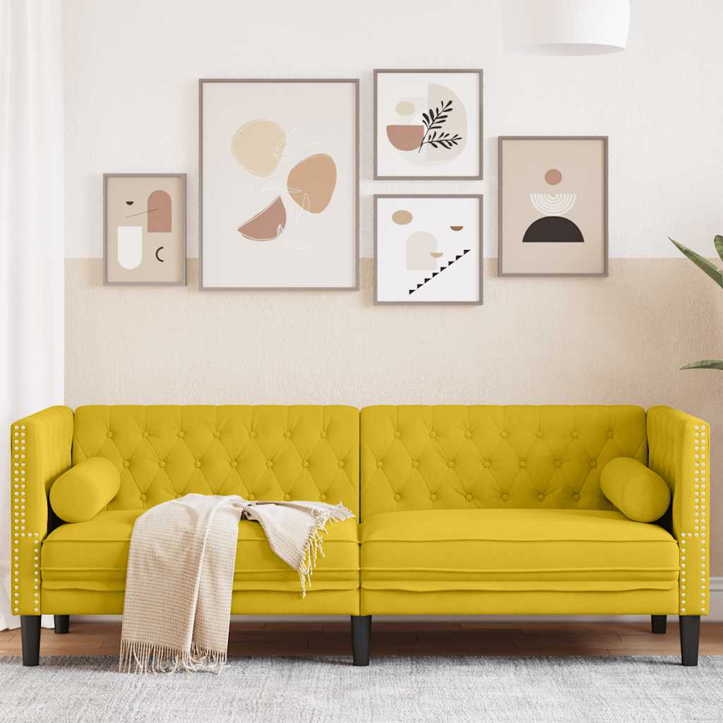 vidaXL Chesterfield-Sofa mit Nackenrollen 3-Sitzer Gelb Samt