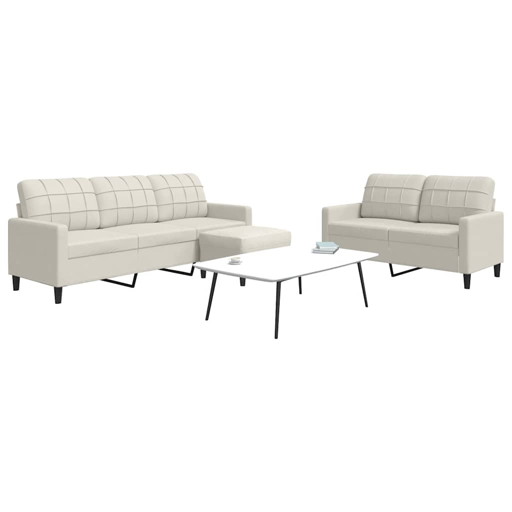 vidaXL 3-tlg. Sofagarnitur mit Kissen Creme Samt