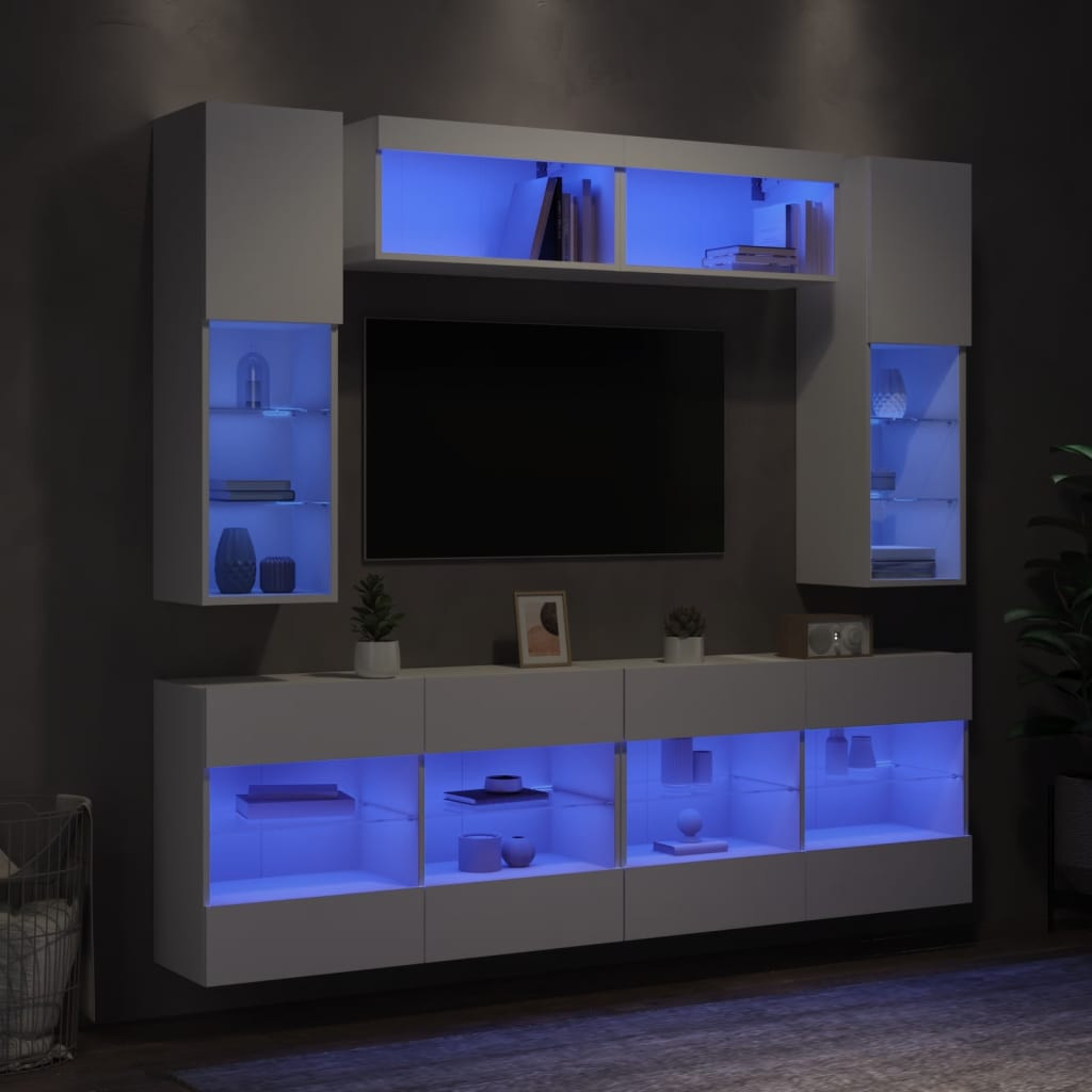 vidaXL 6-tlg. TV-Wohnwand mit LED-Leuchten Weiß