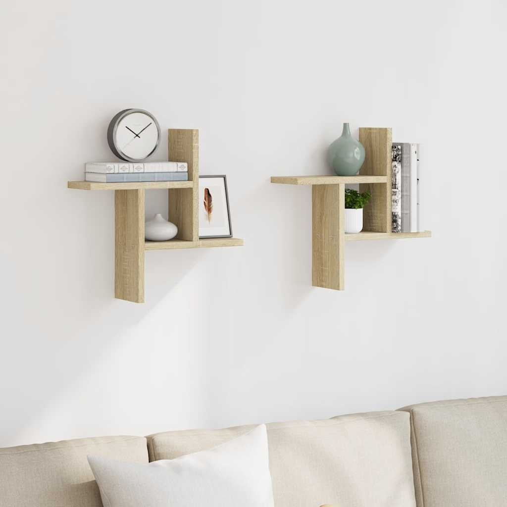 vidaXL Wandregale 2 Stk. Sonoma-Eiche 38x12x38 cm Holzwerkstoff