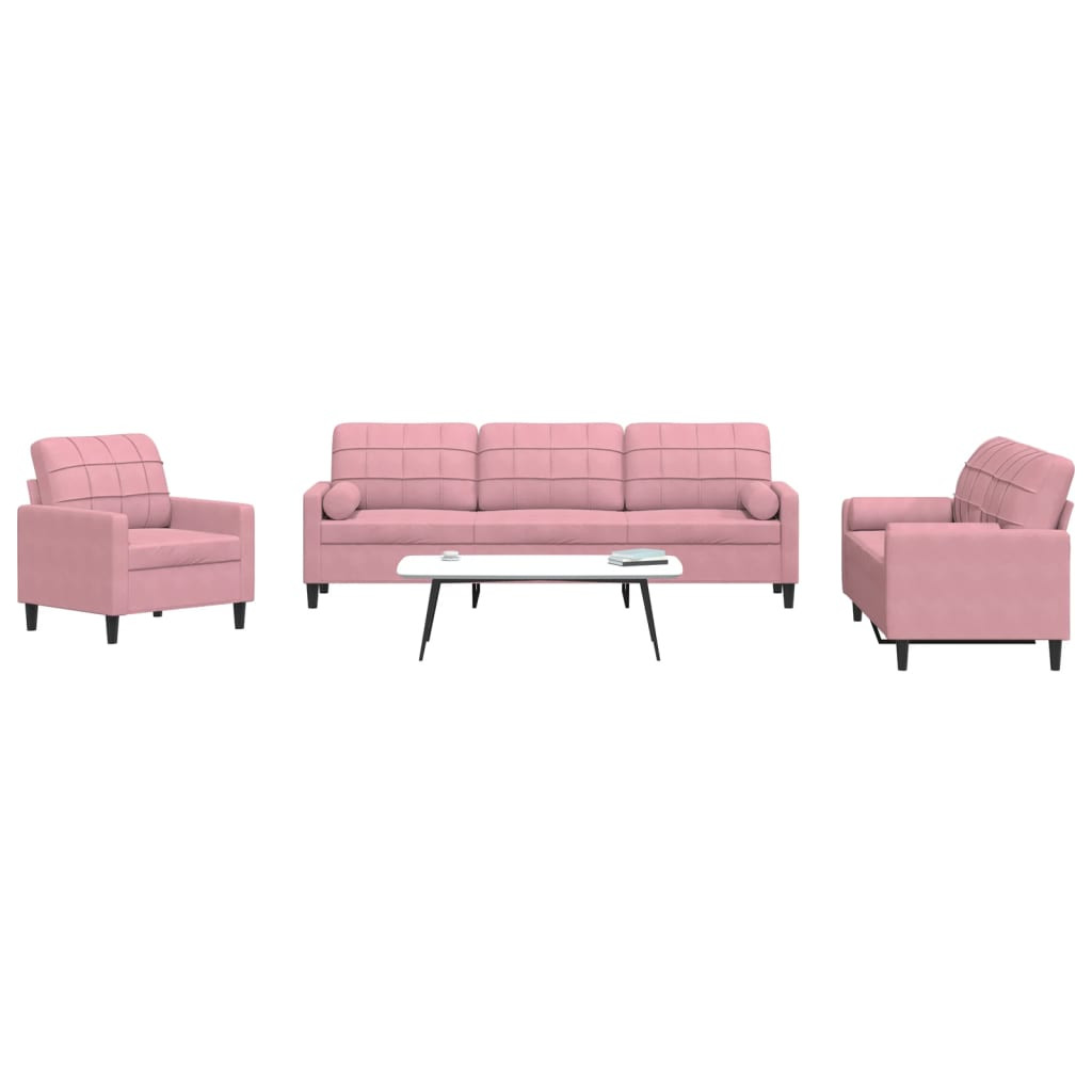 vidaXL 3-tlg. Sofagarnitur mit Kissen und Nackenrollen Rosa Samt