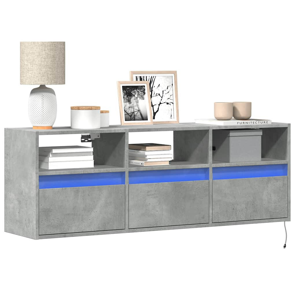 vidaXL TV-Wandschrank mit LED-Beleuchtung Betongrau 130x31x45 cm