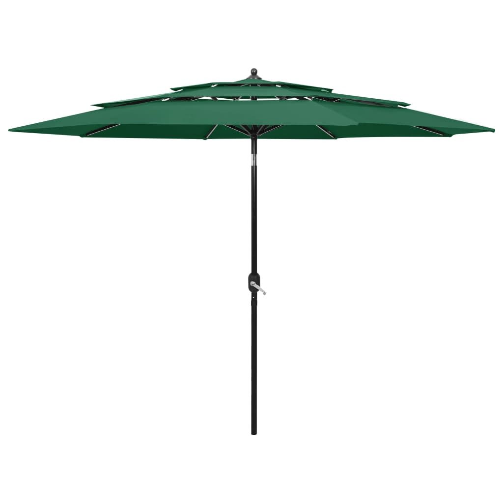 vidaXL Sonnenschirm mit Aluminium-Mast 3-lagig Grün 3 m