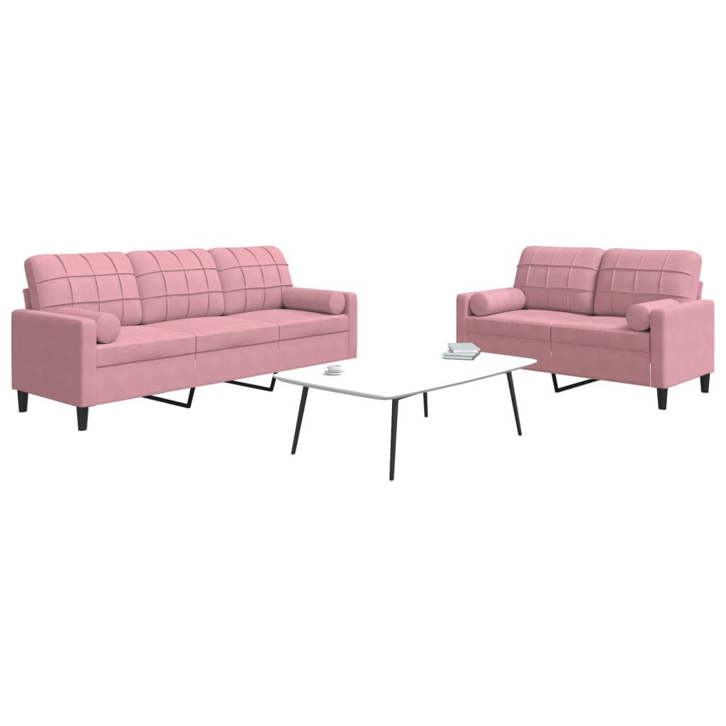 vidaXL 2-tlg. Sofagarnitur mit Kissen und Nackenrollen Rosa Samt
