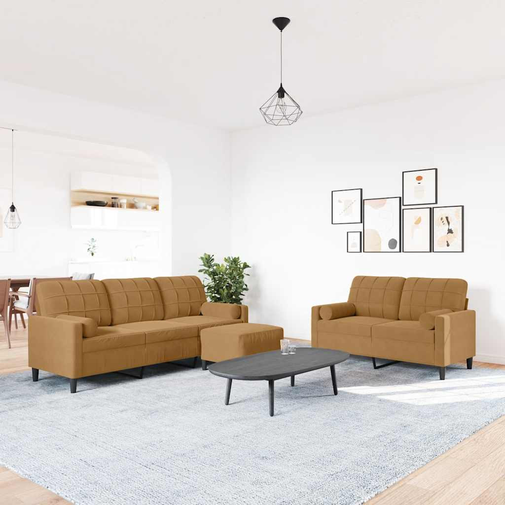 vidaXL 3-tlg. Sofagarnitur mit Kissen und Nackenrollen Braun Samt