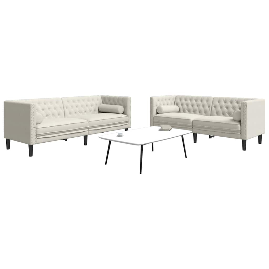 vidaXL 2-tlg. Chesterfield-Sofa-Set mit Nackenrollen Creme Samt