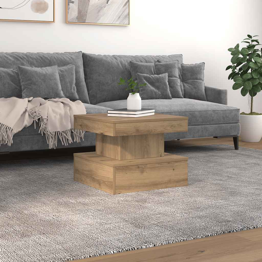 vidaXL Couchtisch mit LED-Leuchten Artisan-Eiche 50x50x40 cm