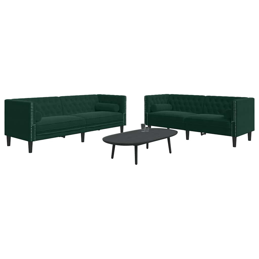 vidaXL 2-tlg. Chesterfield-Sofa-Set mit Nackenrollen Dunkelgrün Samt