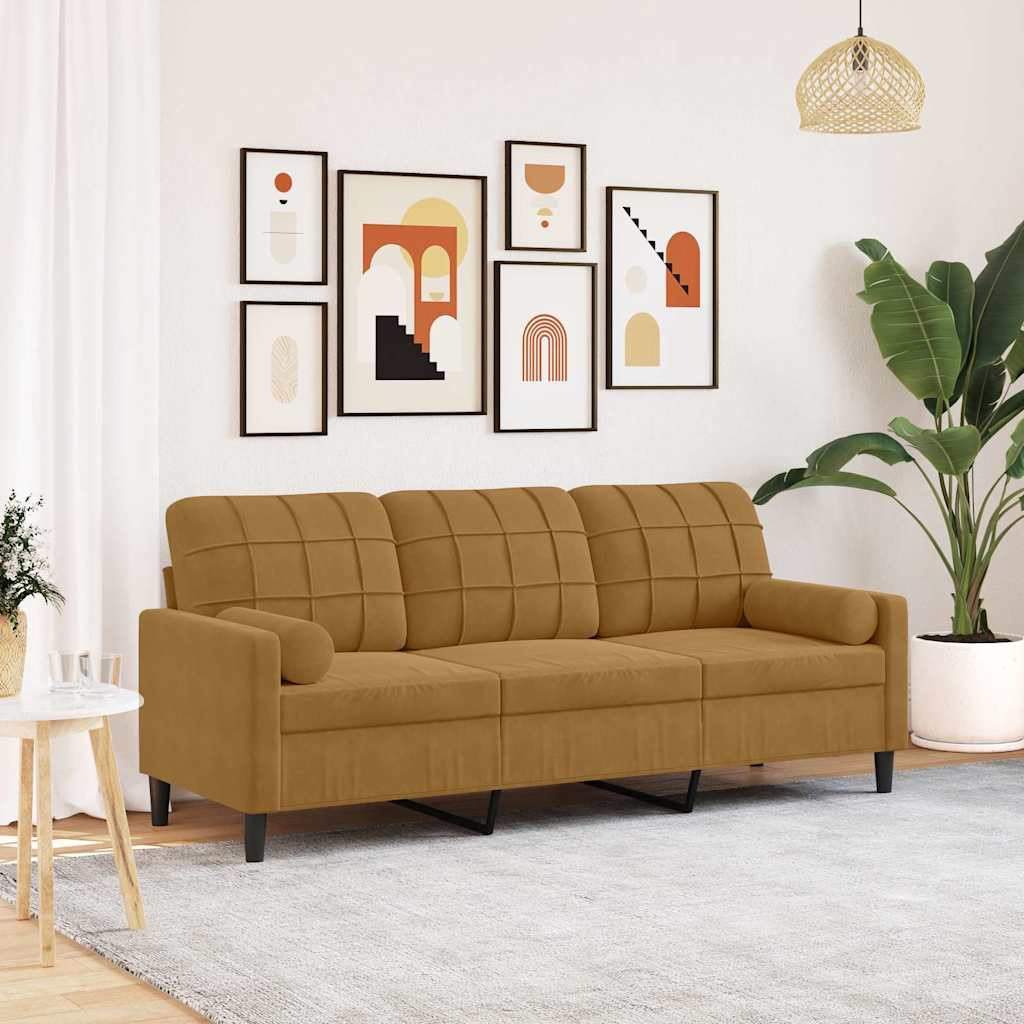 vidaXL 3-Sitzer-Sofa mit Zierkissen Braun 180 cm Samt