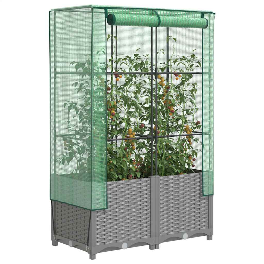 vidaXL Hochbeet mit Gewächshaus-Aufsatz Rattan-Optik 80x40x138 cm