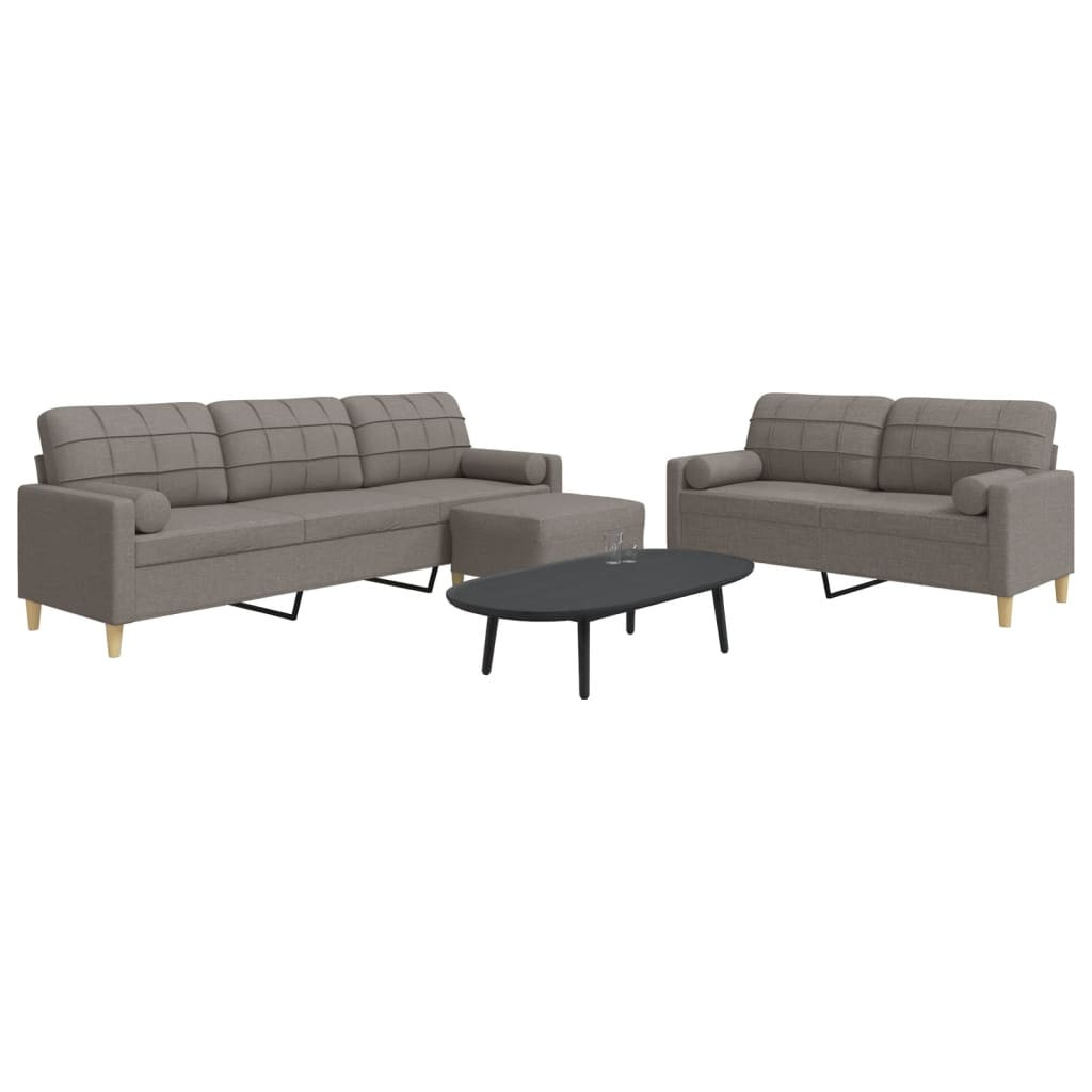 vidaXL 3-tlg. Sofagarnitur mit Fußhocker & Dekokissen Taupe Stoff