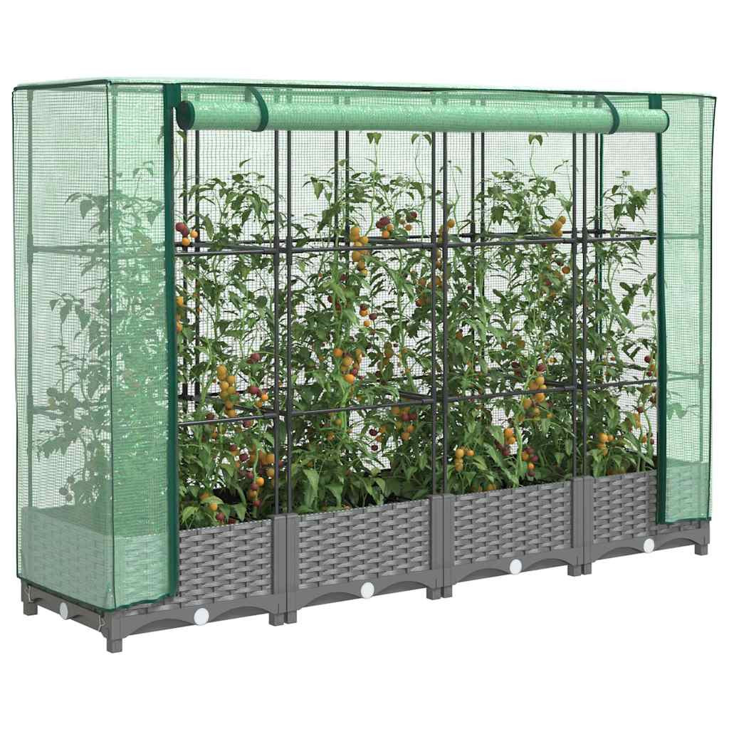 vidaXL Hochbeet mit Gewächshaus-Aufsatz Rattan-Optik 160x40x123 cm