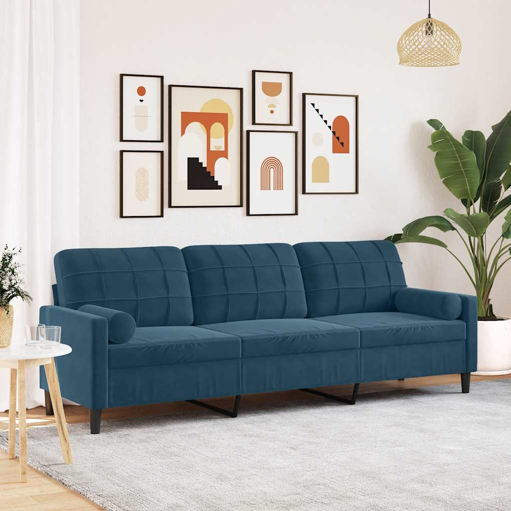 vidaXL Sofa 3-Sitzer mit Zierkissen Blau 210 cm Samt