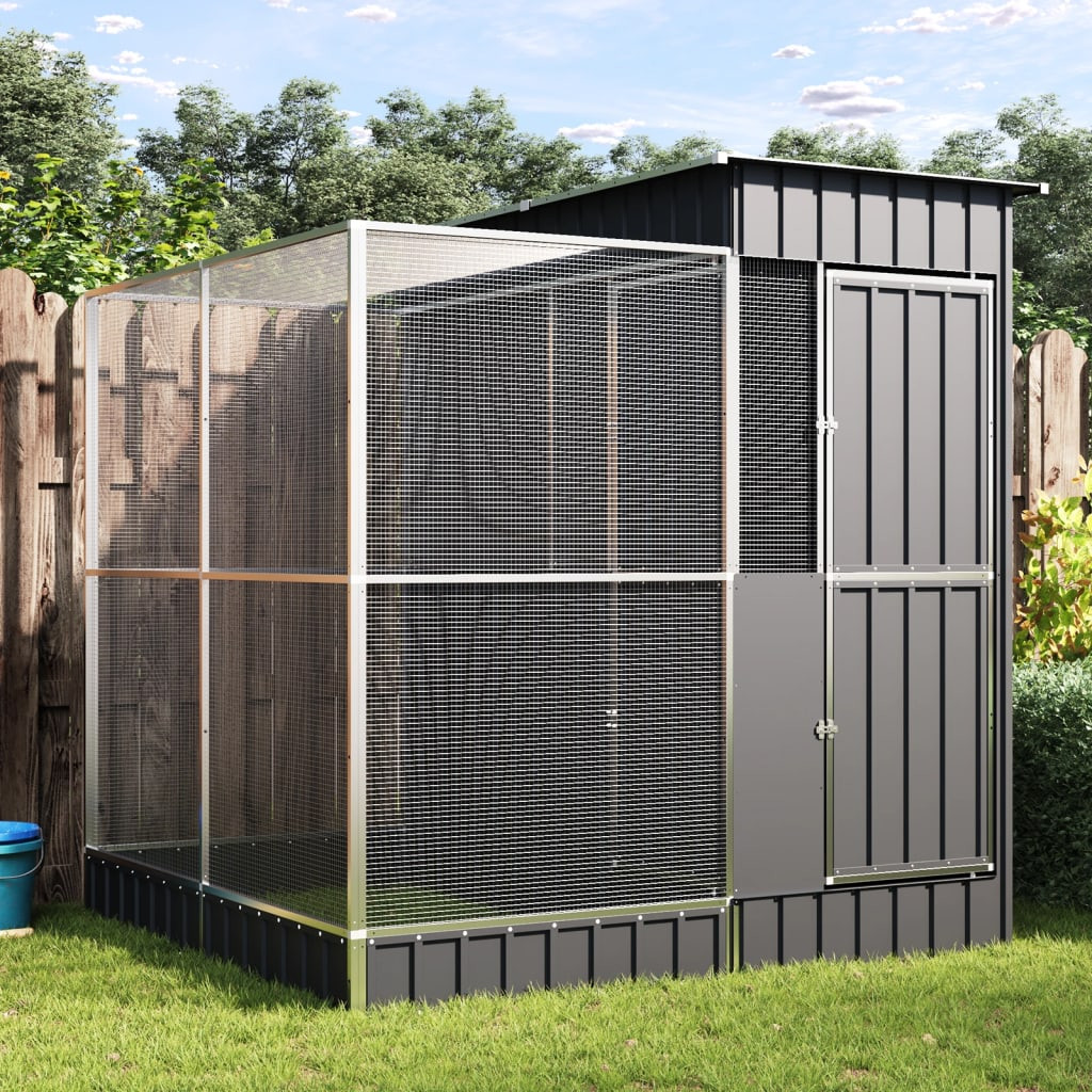 vidaXL Voliere mit Erweiterung Silber 209 x 203 x 216 cm Stahl
