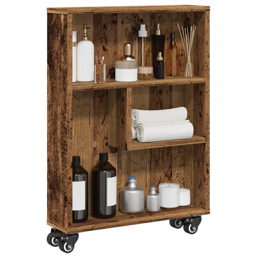 vidaXL Aufbewahrungswagen Schmal Altholz-Optik 48x13x68 Holzwerkstoff