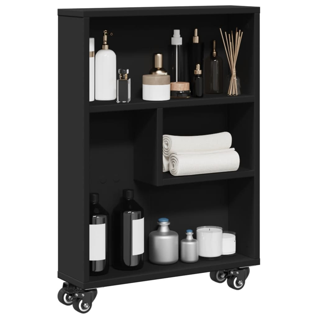 vidaXL Aufbewahrungswagen Schmal Schwarz 48x13x68 cm Holzwerkstoff