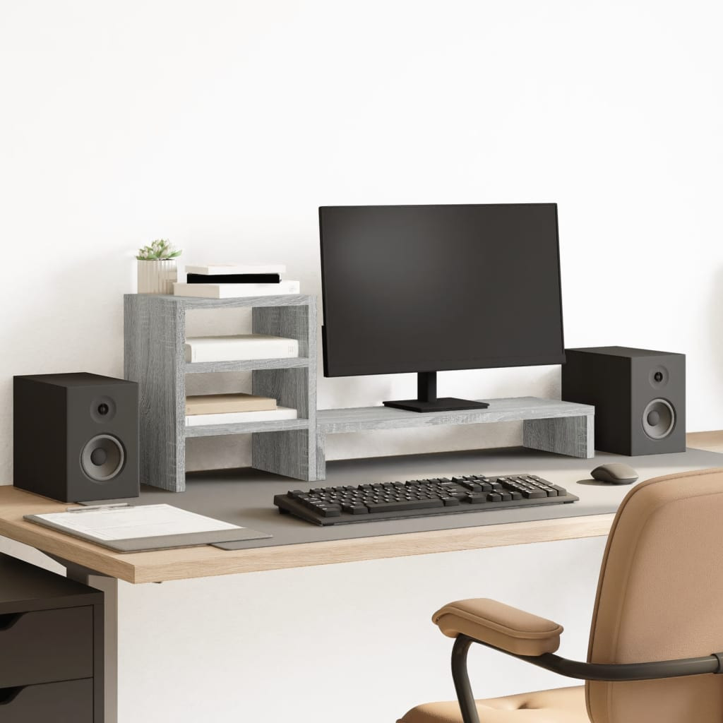 vidaXL Monitorständer mit Schreibtisch-Organizer Grau Sonoma